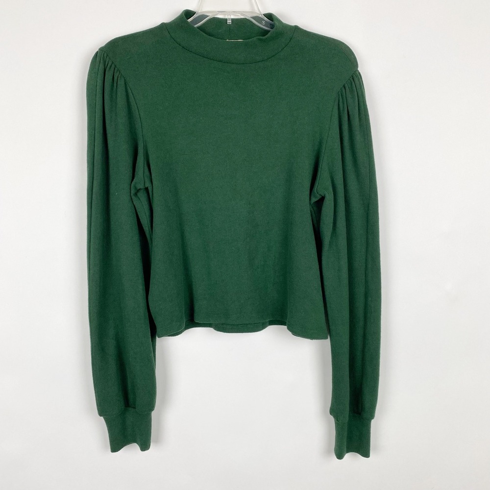 Elie Tahari Puff Shoulder Mock Neck Long Sleeve Crop Sweater Womens M Green